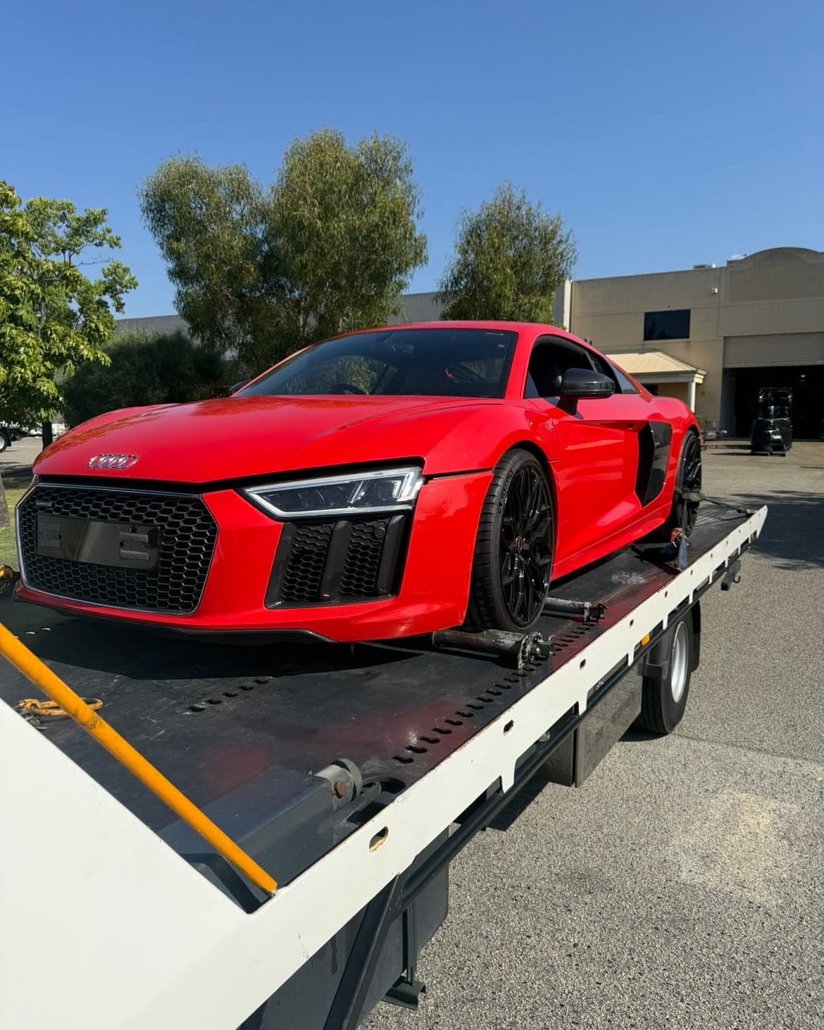Audi R8 close-up on flatbed