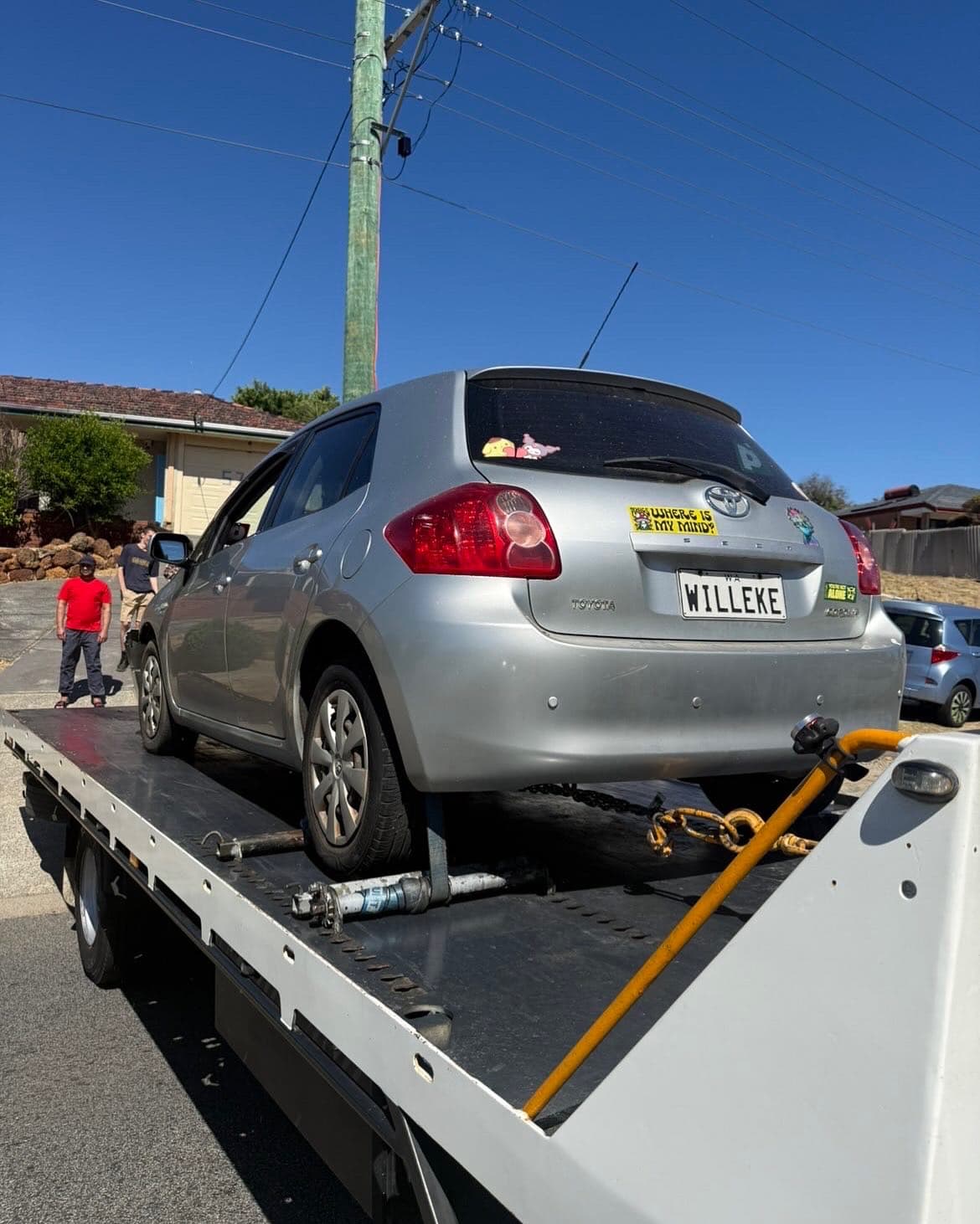 Toyota Corolla loaded for towing